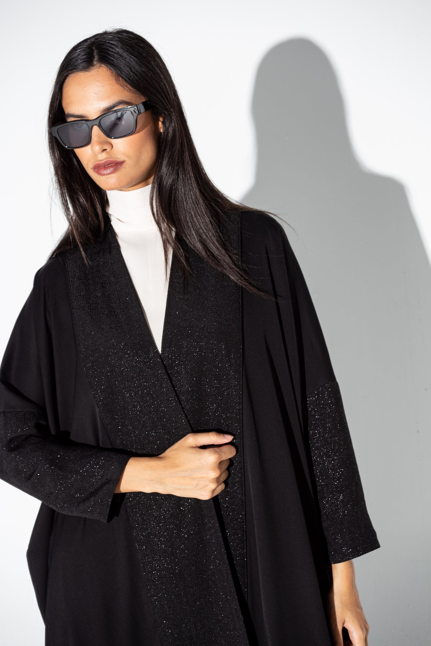 Black Glitter Collar Abaya