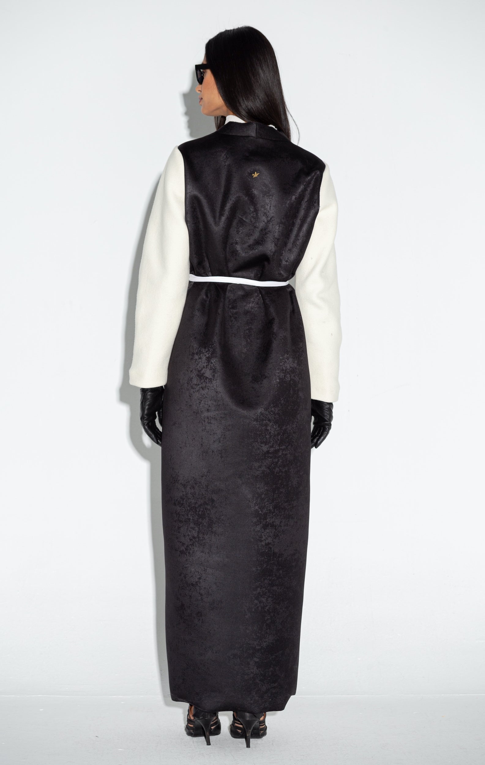 Winter Black Scuba with Ivory Wool Sleeve Abaya