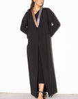 Black Tux Abaya with Metallic Gold: Silver Collar