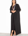 Black Tux Abaya with Metallic Gold: Silver Collar