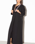 Black Tux Abaya with Metallic Gold: Silver Collar