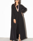 Black Tux Abaya with Metallic Gold: Silver Collar