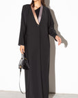 Black Tux Abaya with Metallic Gold: Silver Collar