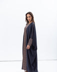 Butterfly Abaya in Navy Blue with Geometric Print