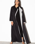 Linen Abaya in Black with Ivory Inner Detail