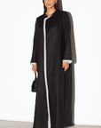 Linen Abaya in Black with Ivory Inner Detail