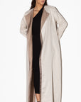 Linen Abaya in Oatmeal with Silk Organza Inner Detail