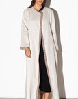 Linen Abaya in Oatmeal with Silk Organza Inner Detail