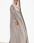 Linen Abaya in Stone with Ivory Inner Detail