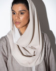 Linen Abaya in Stone with Ivory Inner Detail