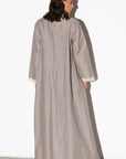 Linen Abaya in Stone with Ivory Inner Detail