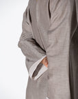 Linen Abaya in Stone with Ivory Inner Detail