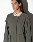 Closed Trench Abaya in Olive Green