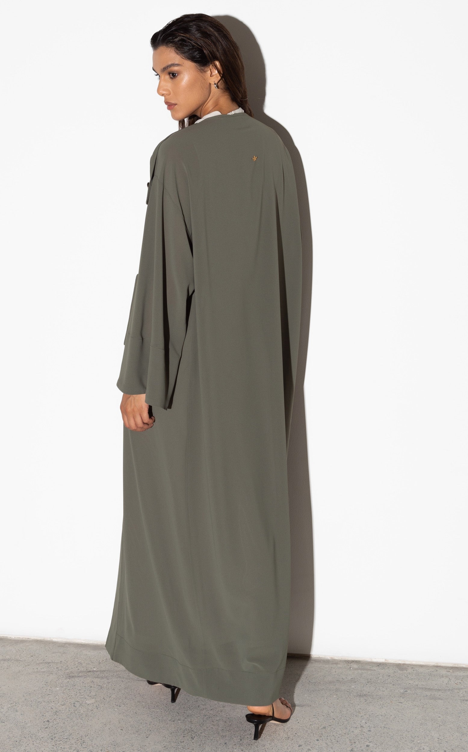 Closed Trench Abaya in Olive Green