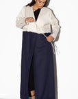 Two Tone Navy and Beige Tie Abaya