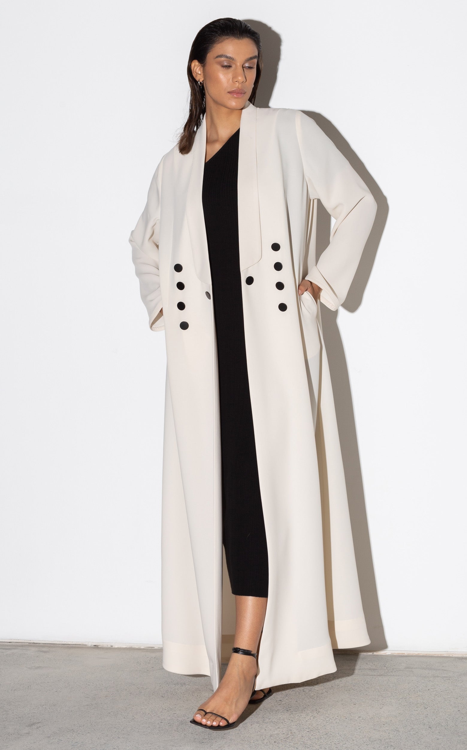 Sleek Jacket Open Abaya in Off-White