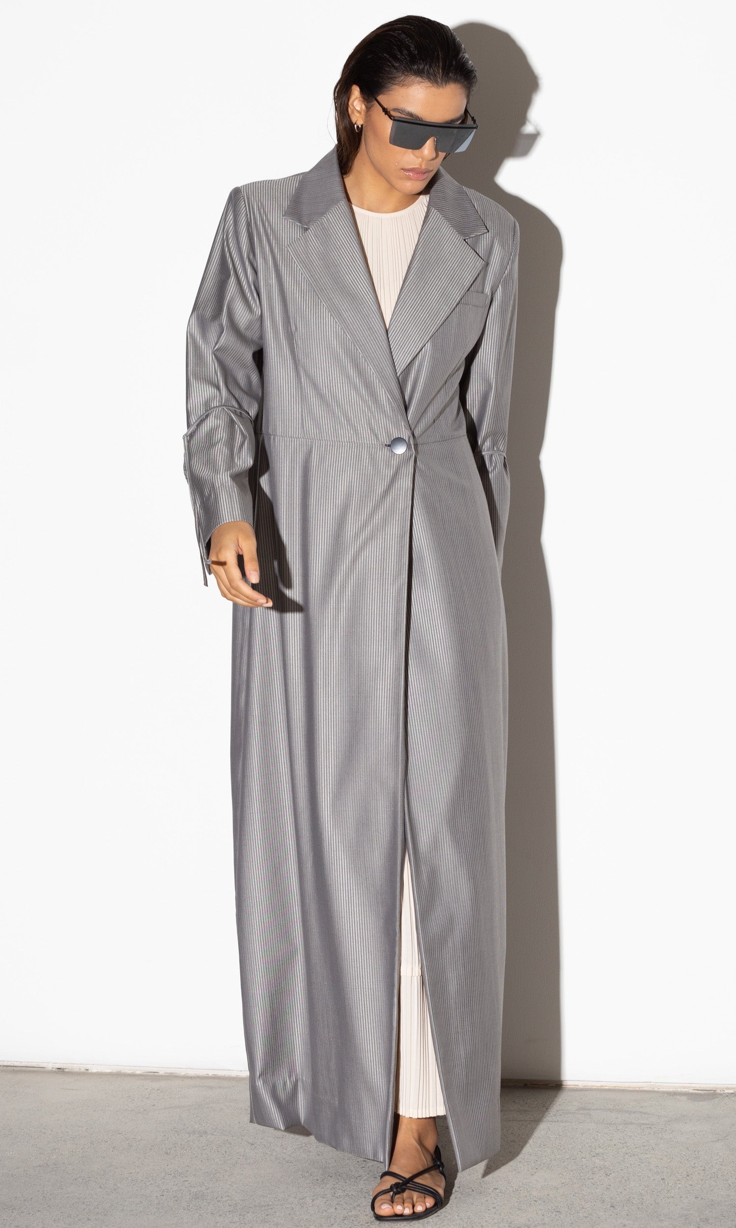 Jacket Abaya in Gray Pin Stripe