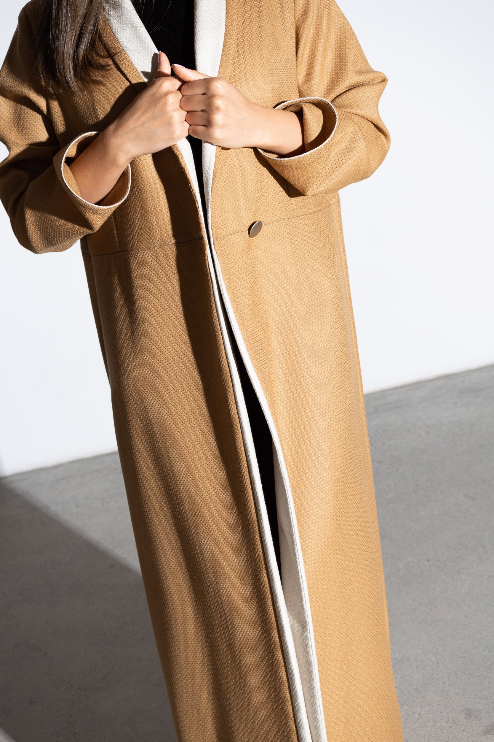 Winter STRUCTURED CARAMEL  COAT WITH Ivory detailing