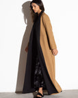 REVERSIBLE BLACK AND CARAMEL WOOL LIGHT WINTER COAT