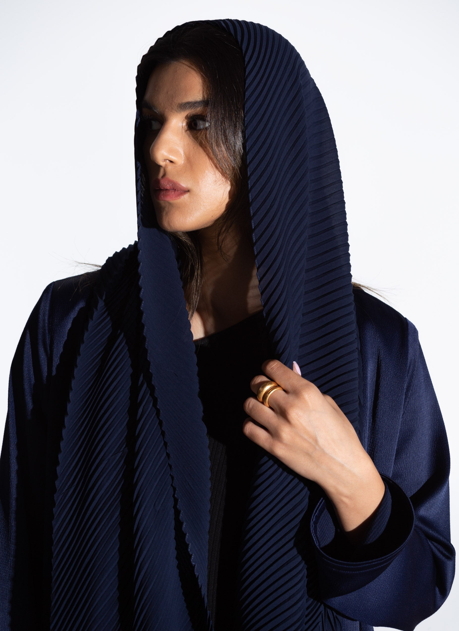 Sleek Jacket Open Abaya in Polished Navy