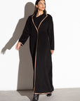 WINTER COAT ABAYA IN BLACK WITH GOLD DETAILING