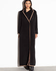 WINTER COAT ABAYA IN BLACK WITH GOLD DETAILING