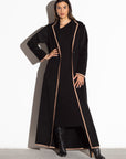 WINTER COAT ABAYA IN BLACK WITH GOLD DETAILING