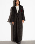 CHECKERED TWEED WITH MAROON VELVET WINTER ABAYA