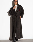 CHECKERED TWEED WITH MAROON VELVET WINTER ABAYA