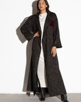 CHECKERED TWEED WITH MAROON VELVET WINTER ABAYA