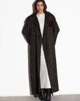 CHECKERED TWEED WITH MAROON VELVET WINTER ABAYA