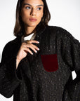 CHECKERED TWEED WITH MAROON VELVET WINTER ABAYA