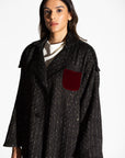 CHECKERED TWEED WITH MAROON VELVET WINTER ABAYA