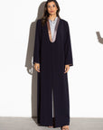 Navy Blue Tux Abaya with Metallic Gold_Silver Collar