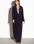 Navy Blue Tux Abaya with Metallic Gold_Silver Collar