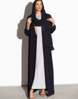 Navy Blue Tux Abaya with Metallic Gold_Silver Collar