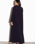 Navy Blue Tux Abaya with Metallic Gold_Silver Collar