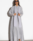 Textured Loose Cut Light Gray Abaya