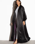 Crushed Black Satin Abaya with Bubble Sleeves