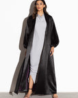 Crushed Black Satin Abaya with Bubble Sleeves