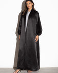 Crushed Black Satin Abaya with Bubble Sleeves