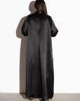 Crushed Black Satin Abaya with Bubble Sleeves