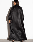 Crushed Black Satin Abaya with Bubble Sleeves