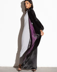 Crushed Black Satin Abaya with Bubble Sleeves