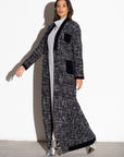 Winter Navy Blue Tweed Metallic Abaya