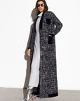 Winter Navy Blue Tweed Metallic Abaya