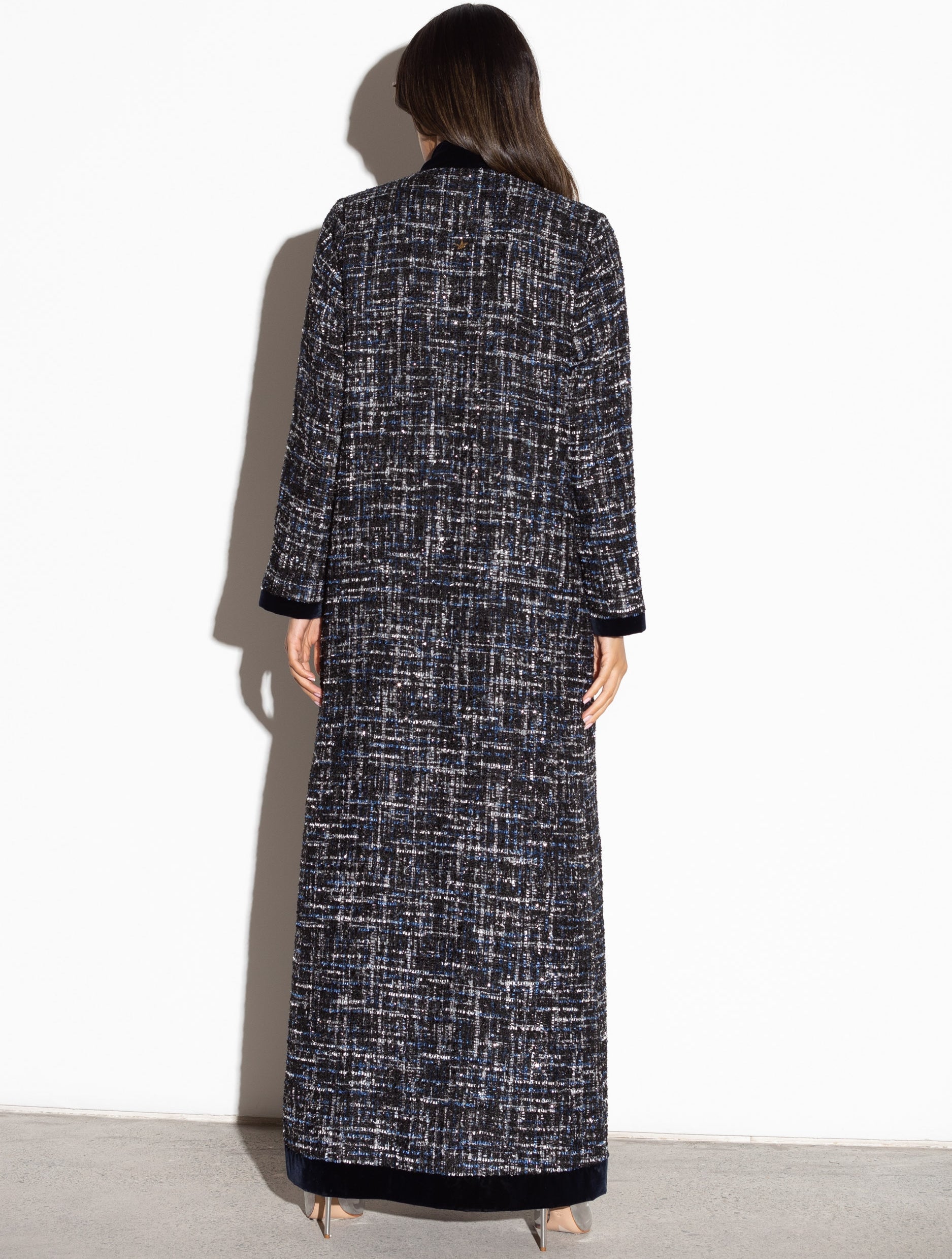 Winter Navy Blue Tweed Metallic Abaya