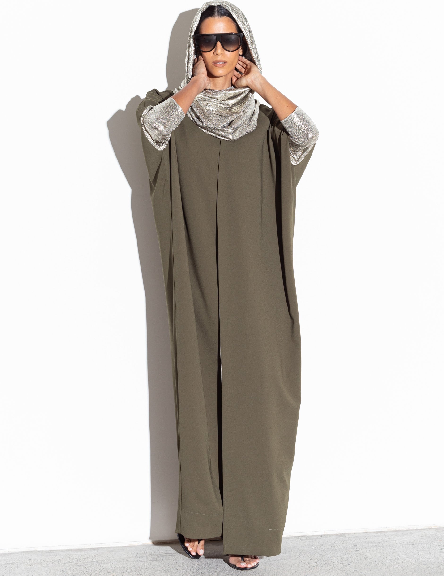 Forest Green Abaya with Metallic Sleeves