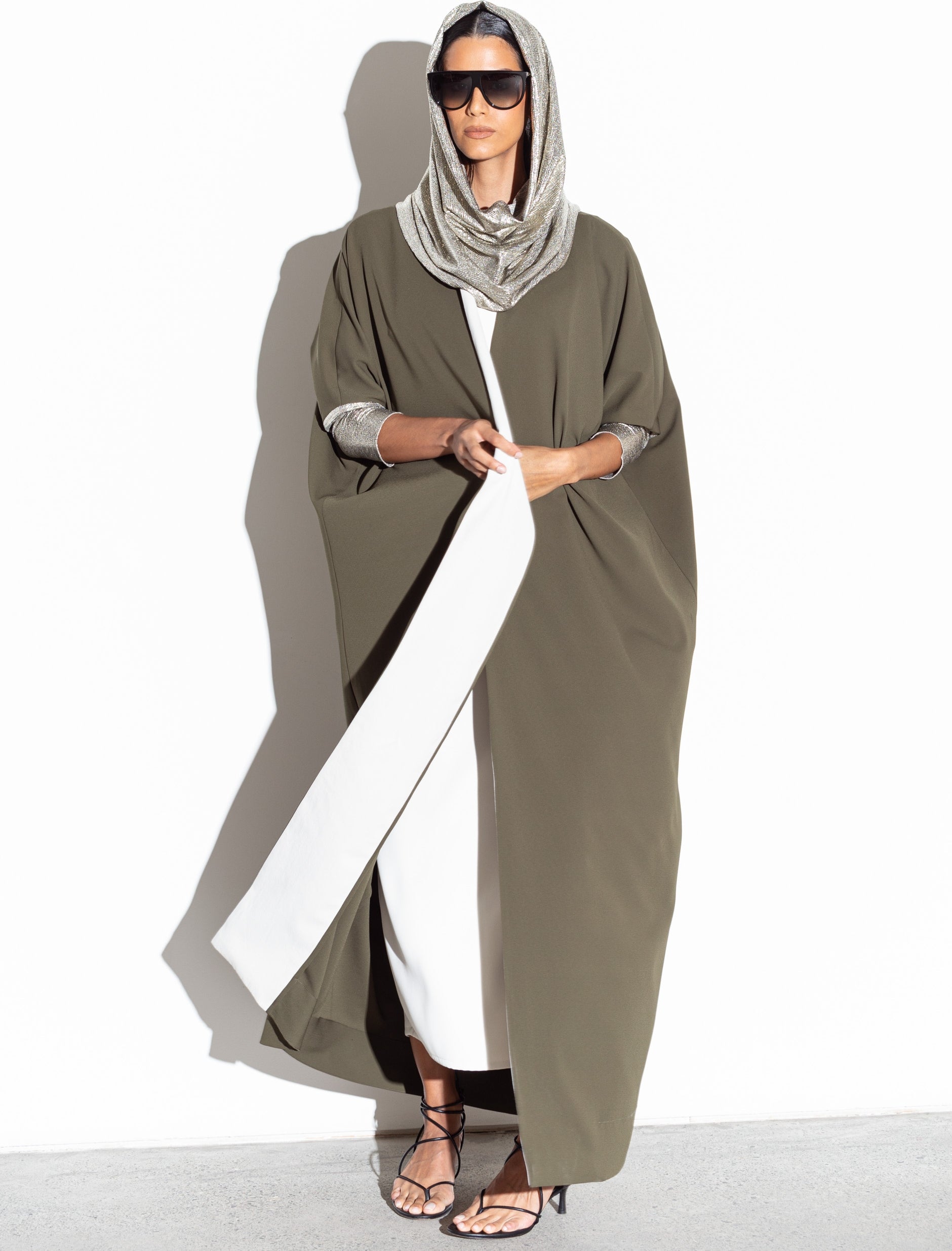 Forest Green Abaya with Metallic Sleeves