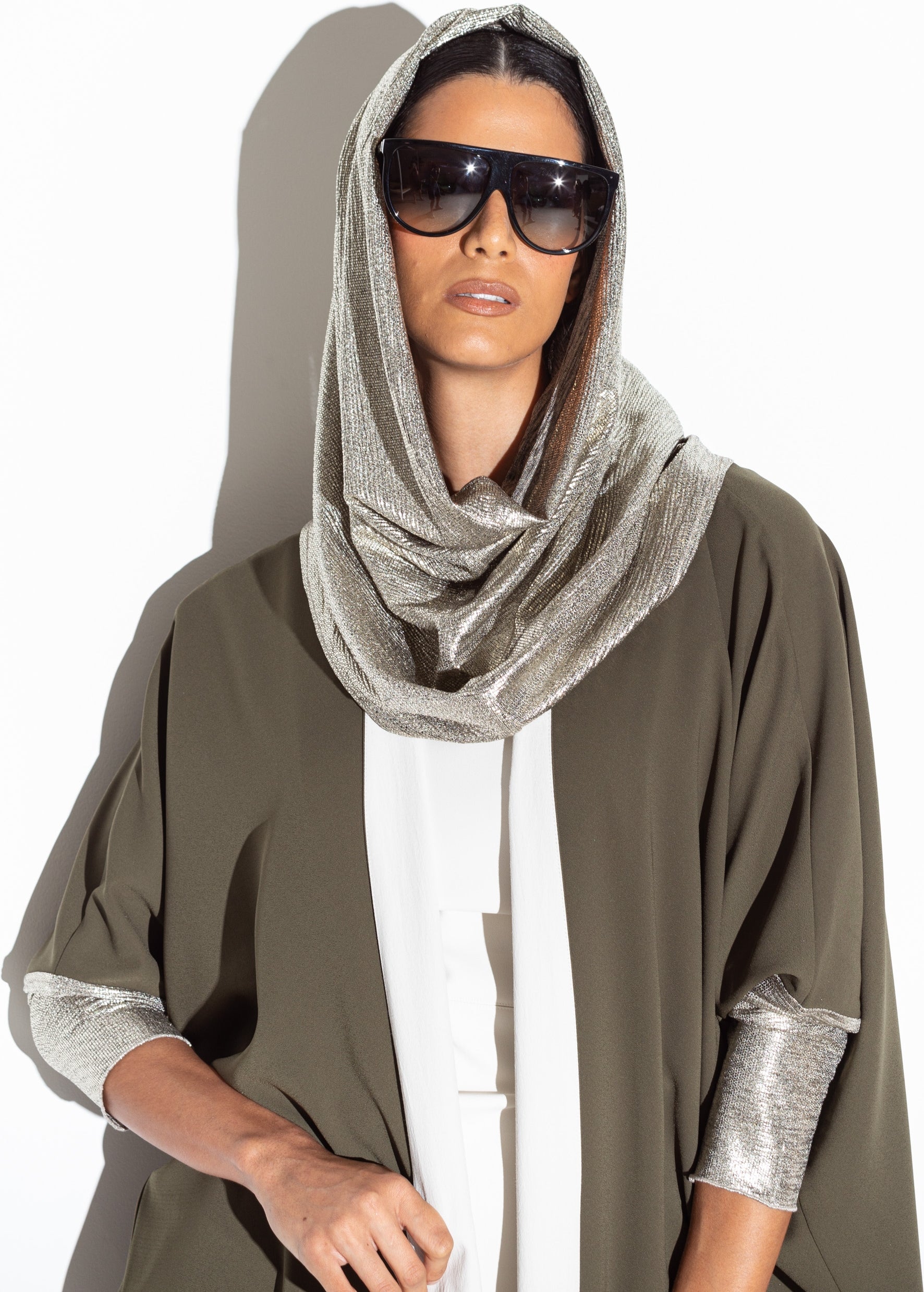 Forest Green Abaya with Metallic Sleeves